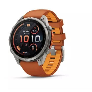 Garmin Fenix 9 Pro – inReach palydovinis ryšys, 47 mm titano korpusas su rudens oranžine/spalvotos oranžinės spalvos silikono apyranke