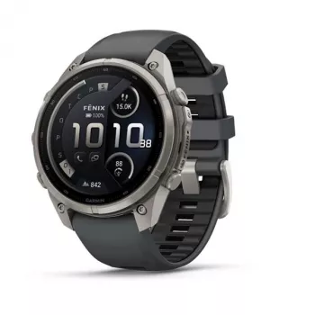 Garmin fenix 9 Pro – inReach, 47 mm titano korpusas su grafito/juoda silikono apyranke