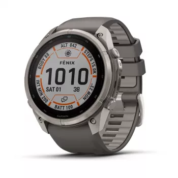 Garmin Fenix 9 Pro – inReach, Solar, 51 mm titano korpusas su pebble grey silikoniniu dirželiu