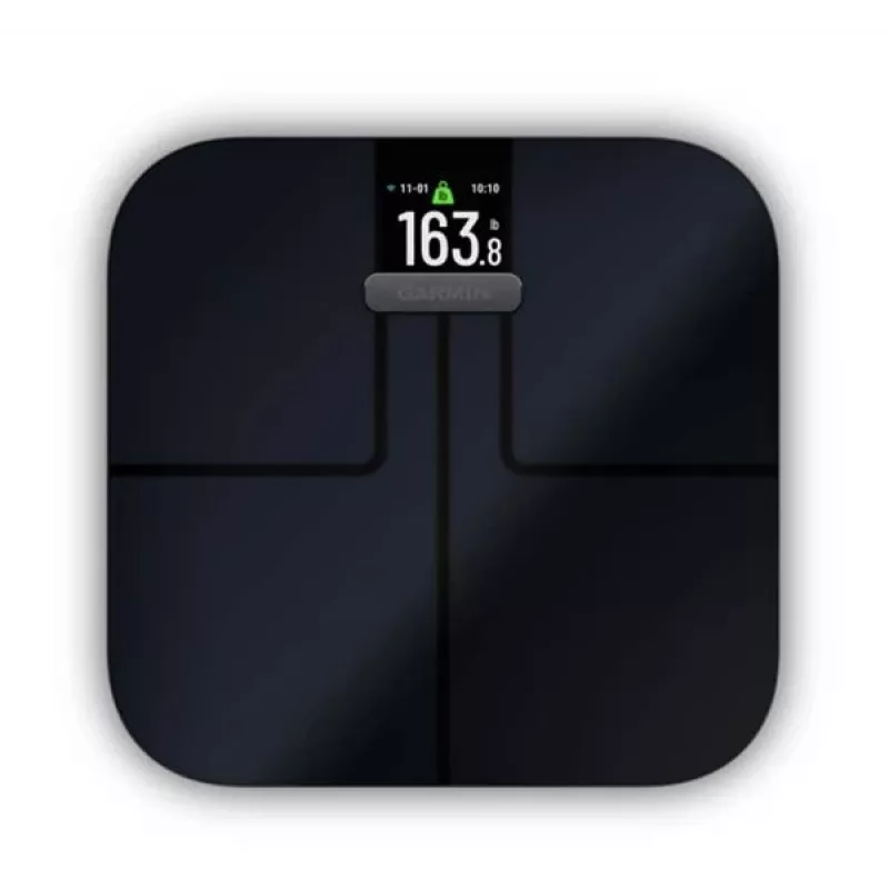 Garmin Index S2 išmaniosios svarstyklės (juodos) su Wi-Fi, kūno sudėties analize, 16 vartotojų profilių