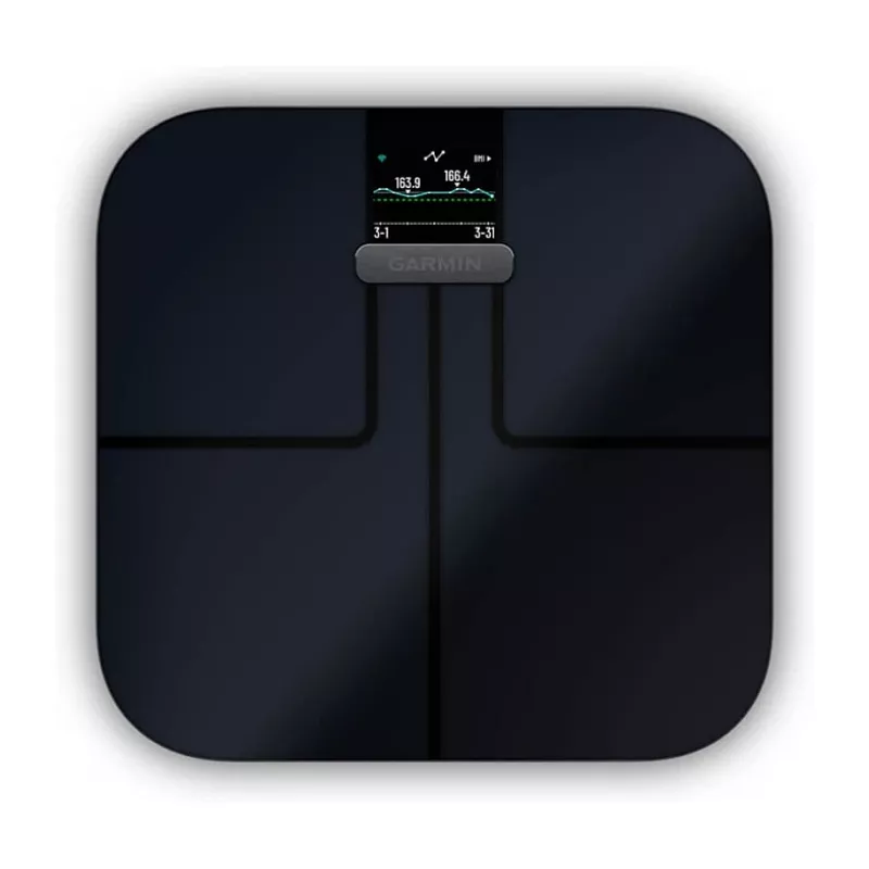 Garmin Index S2 išmaniosios svarstyklės (juodos) su Wi-Fi, kūno sudėties analize, 16 vartotojų profilių
