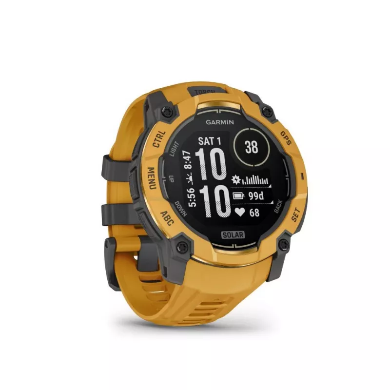Garmin Instinct 3 – 50 mm, Solar Sunburst su Sunburst/Pilkas dirželiu