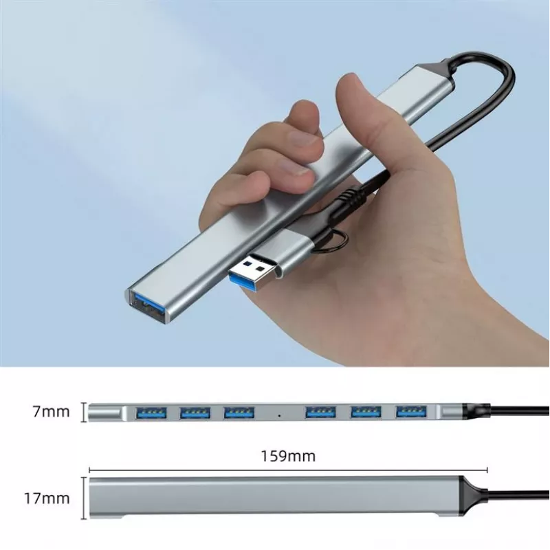 Gembird 7-Port USB 3.2 Gen 2 Hub - 6x USB-A 2.0 + 1x USB-A 3.2, sidabrinis