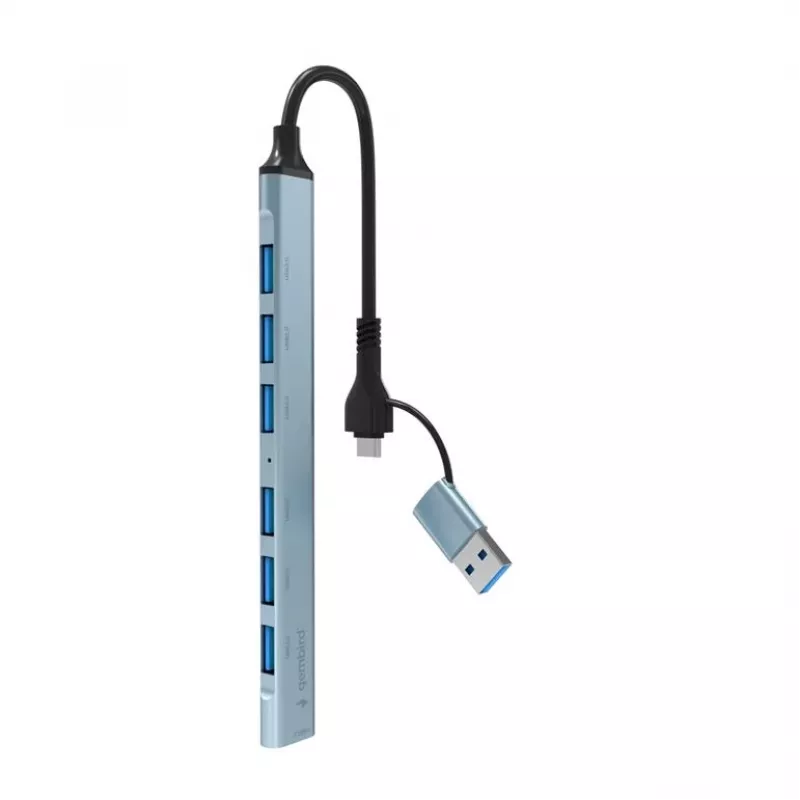 Gembird 7-Port USB 3.2 Gen 2 Hub - 6x USB-A 2.0 + 1x USB-A 3.2, sidabrinis