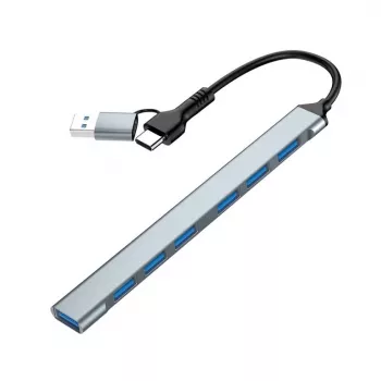 Gembird 7-Port USB 3.2 Gen 2 Hub - 6x USB-A 2.0 + 1x USB-A 3.2, sidabrinis