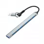 Gembird 7-Port USB 3.2 Gen 2 Hub - 6x USB-A 2.0 + 1x USB-A 3.2, sidabrinis