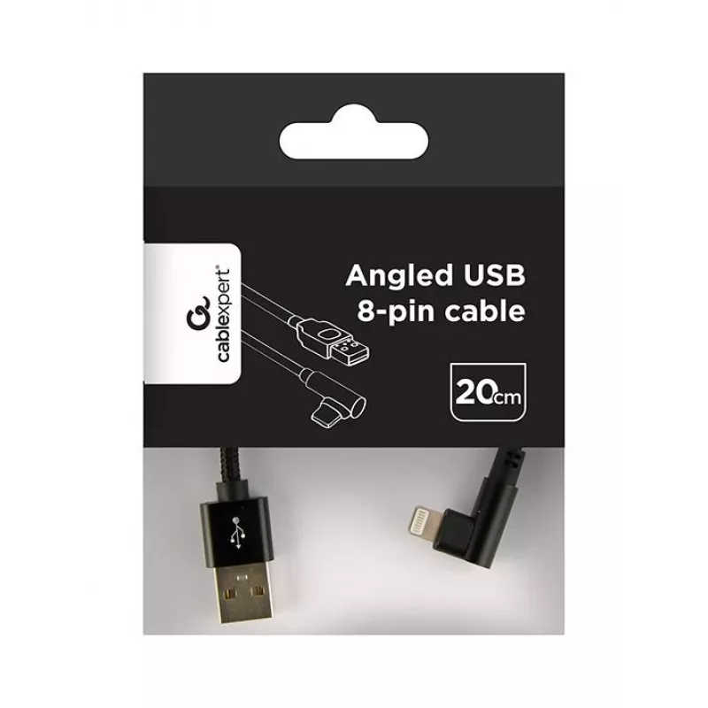 GEMBIRD Angled Braided USB-A to 8-pin Lightning Cable 0.2 m Juoda