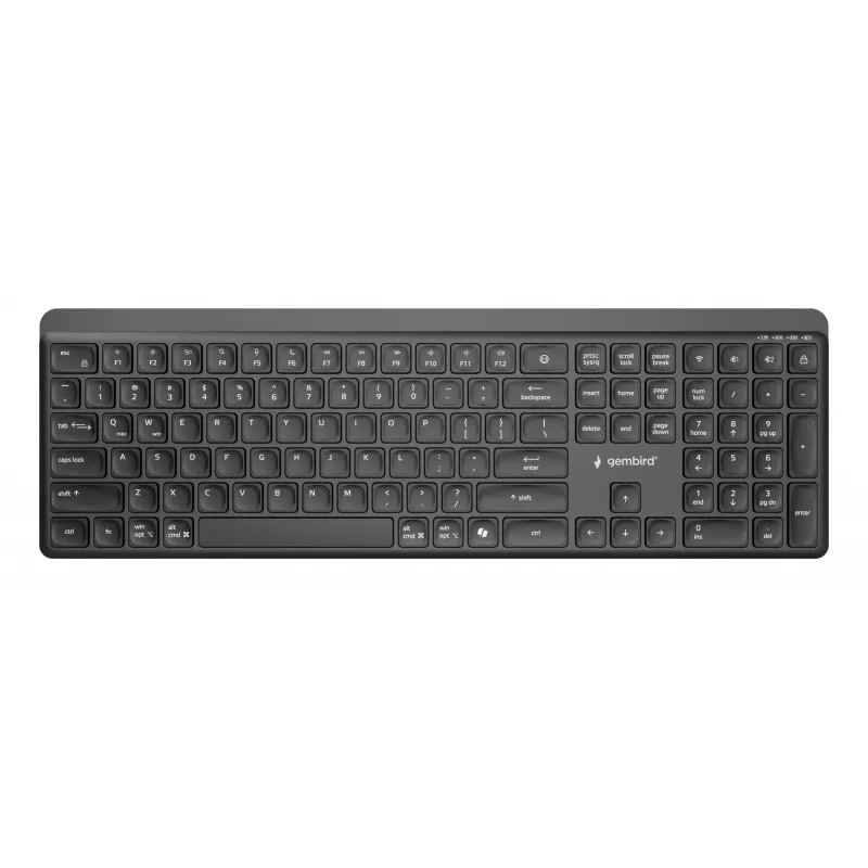 Gembird KB-WPS-03 dviejų režimų profesionalios klasės plonas belaidis klaviatūra, 2.4G + Bluetooth, JAV išdėstymas, juoda