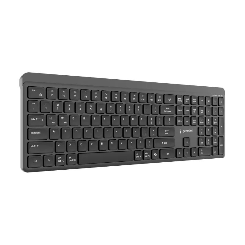 Gembird KB-WPS-03 dviejų režimų profesionalios klasės plonas belaidis klaviatūra, 2.4G + Bluetooth, JAV išdėstymas, juoda