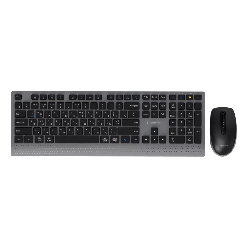 Gembird KBS-WPS-02-CYRL belaidis klaviatūros ir pelės rinkinys su dvejopo ryšio režimu, 2.4G + Bluetooth, rusiškas kirilicos išdėstymas, juodos spalvos