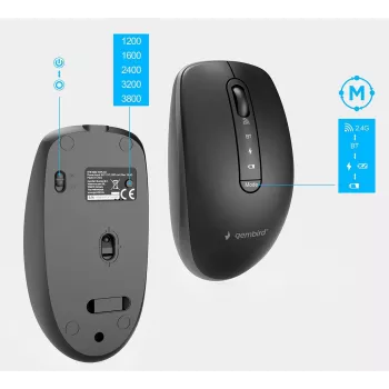 Gembird KBS-WPS-02 belaidis dviejų režimų klaviatūros ir pelės rinkinys, 2.4GHz + Bluetooth, US išdėstymas