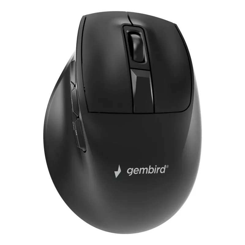 Gembird MUSW3-9B-01 belaidė ergonominė pelė su trimis režimais (2.4 GHz + Bluetooth + USB-C), 2400 DPI, 9 mygtukai, juoda