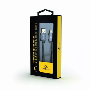 Gembird USB-A į Lightning laidas, Premium spiralinis metalas, 1 m, metalinis pilkas