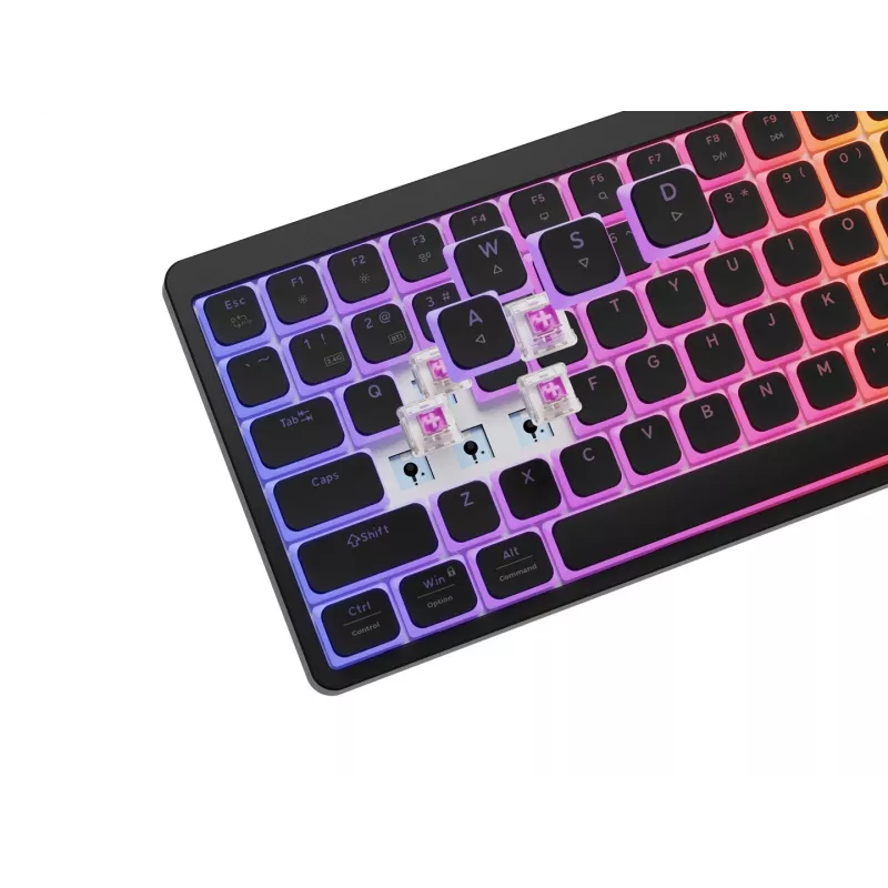 GENESIS Thor 430 TKL belaidė mechaninė žaidimų klaviatūra, Outemu Red jungikliai, RGB foninis apšvietimas, trigubas režimas (USB-C/2,4GHz/Bluetooth), JAV anglų QWERTY, juoda