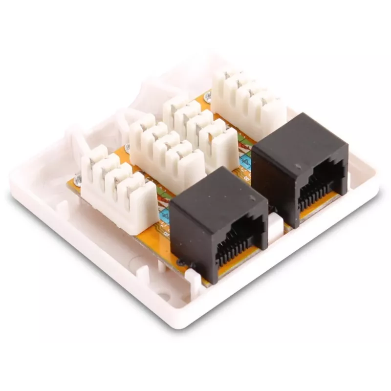 GETFORT GF-2G5EUTP paviršinio montavimo dvigubas RJ45 Cat.5e UTP tinklo lizdas, baltas