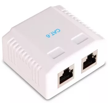 GETFORT GF-2G6UTP paviršinis 2 prievadų RJ45 Cat.6 UTP tinklo lizdas, baltas