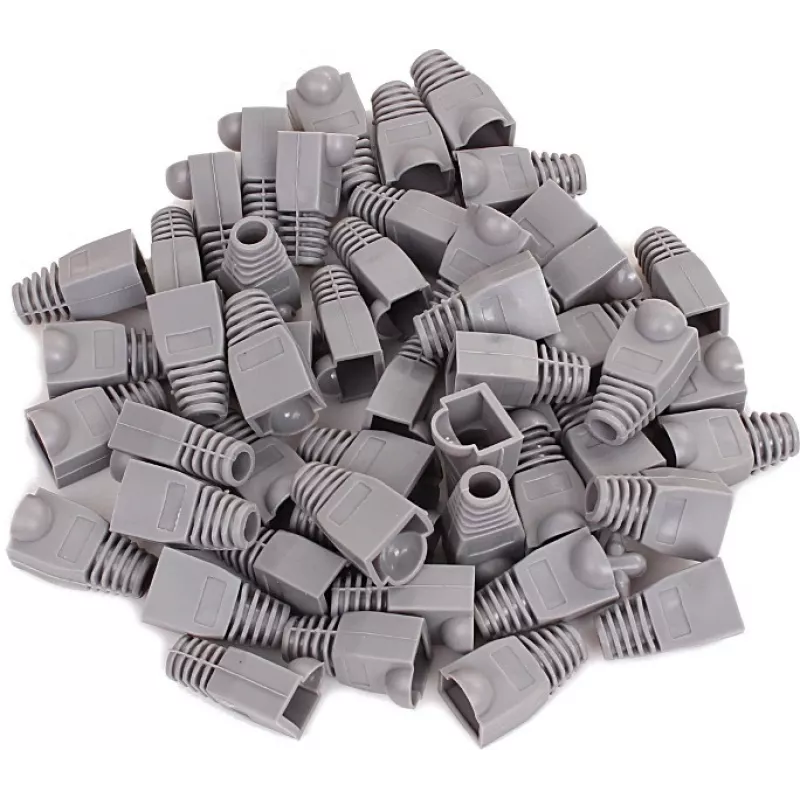 GETFORT GF-OS-RJ45-50 pilki RJ45 jungčių gaubteliai, 50 vnt., apsauga nuo įtempimo Ethernet kabeliams