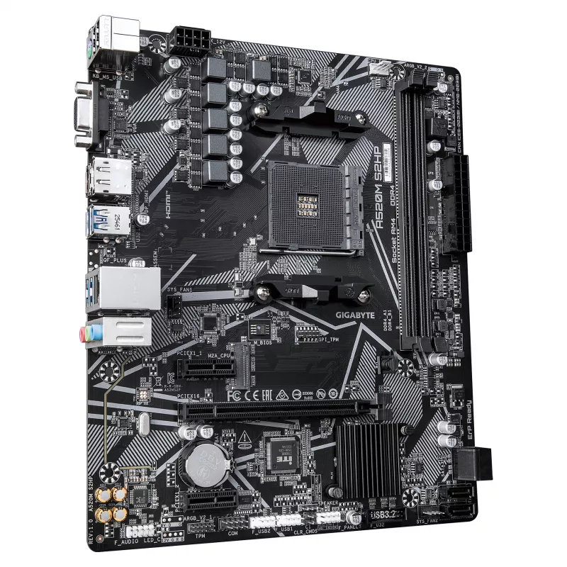 GIGABYTE A520M S2HP AM4 Micro-ATX pagrindinė plokštė, DDR4, HDMI, D-Sub, DisplayPort, M.2, Gigabit LAN