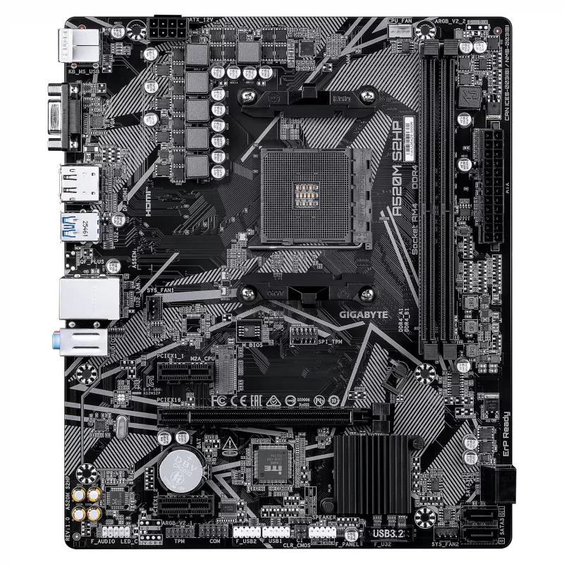 GIGABYTE A520M S2HP AM4 Micro-ATX pagrindinė plokštė, DDR4, HDMI, D-Sub, DisplayPort, M.2, Gigabit LAN
