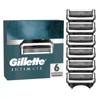 Gillette Intimate Skustuvo Priedų Kasetės, 6 vnt., Juodos, Vyriškam Gaktos Plaukų Skutimui