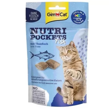 GimCat Nutri Pockets Fish with Salmon 60g – Traškūs skanėstai katėms su kreminiu įdaru odai ir kailiui
