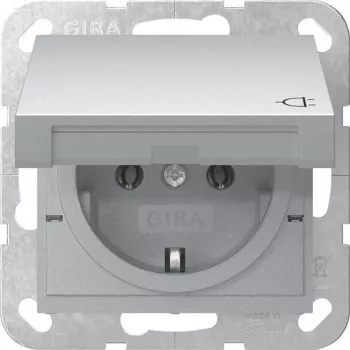 GIRA 445426 SCHUKO lizdas System 55, įleidžiamas, aliuminio spalvos, su atlenkiamu dangteliu, 16 A, 250 V, IP44