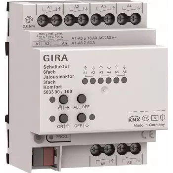 Gira KNX perjungimo ir žaliuzių vykdomasis mechanizmas 6f/3f 16 A 503300