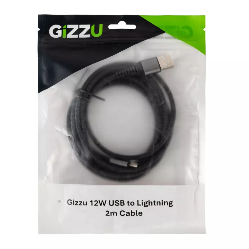 GIZZU 12W USB–Lightning 2 m laidas – MFi sertifikuotas greitas įkrovimas ir sinchronizavimas