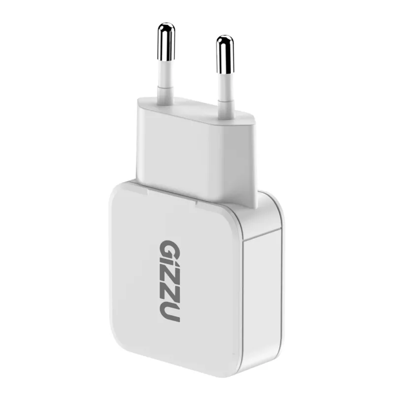Gizzu 2 prievadų 30W GaN sieninis įkroviklis USB-C PD + USB-A QC baltas