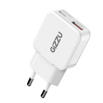 Gizzu 2 prievadų 30W GaN sieninis įkroviklis USB-C PD + USB-A QC baltas