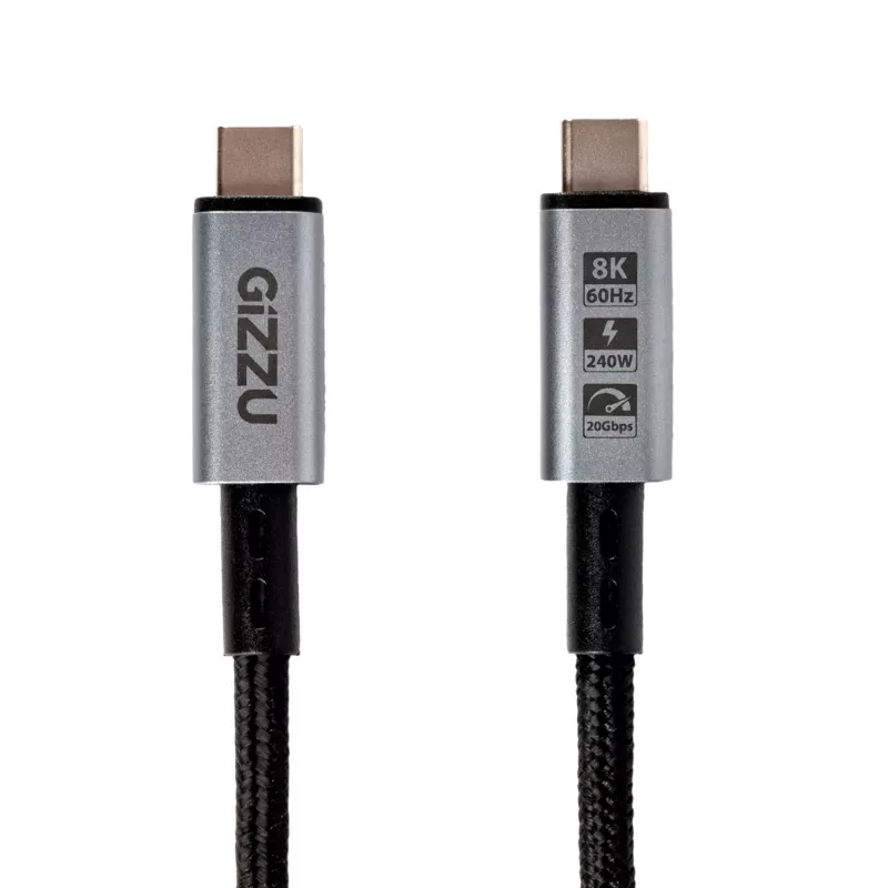 GIZZU 240W 20Gbps USB-C į USB-C pintas kabelis 1m juodas