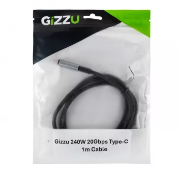 GIZZU 240W 20Gbps USB-C į USB-C laidas, 2 m, juodas