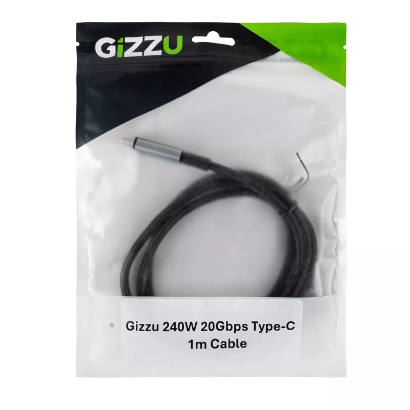 GIZZU 240W 20Gbps USB-C į USB-C laidas, 2 m, juodas