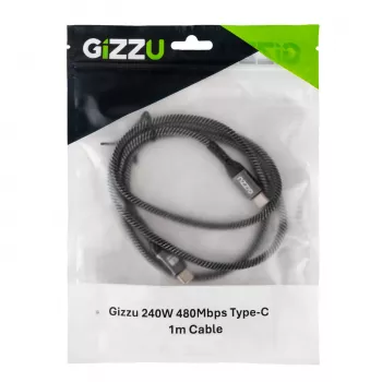 GIZZU 240W 480Mbps USB-C į USB-C pintas laidas 1m juodas
