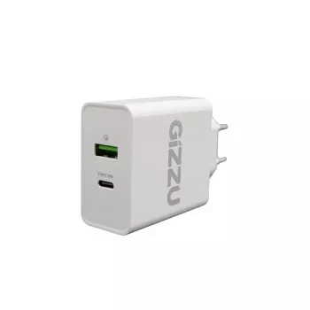 GIZZU 36W USB-C PD & QC3.0 dviejų prievadų sieninis įkroviklis - baltas