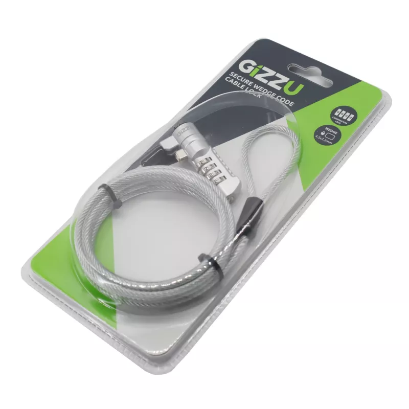 Gizzu Secure Wedge Code Cable Lock 1,8 m - kodinė spyna su plieniniu kabeliu