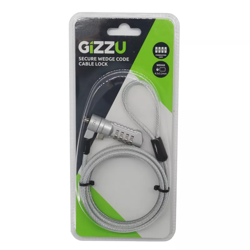 Gizzu Secure Wedge Code Cable Lock 1,8 m - kodinė spyna su plieniniu kabeliu