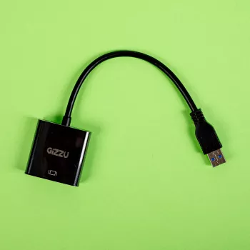 Gizzu USB 3.0 į VGA adapteris – Full HD 1080p išorinis vaizdo keitiklis, USB-A vyriškas į VGA moterišką, maitinamas iš USB, juodos spalvos