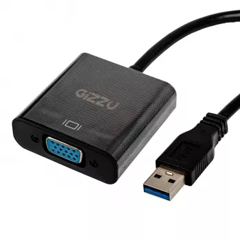 Gizzu USB 3.0 į VGA adapteris – Full HD 1080p išorinis vaizdo keitiklis, USB-A vyriškas į VGA moterišką, maitinamas iš USB, juodos spalvos