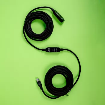 Gizzu USB3.0 Active Extension Cable 10m – 5Gbps SuperSpeed kartotuvas su signalo stiprintuvu, USB-A patinas į patelę, maitinamas iš magistralės su papildomu DC prievadu, juoda