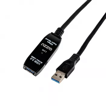 Gizzu USB3.0 Active Extension Cable 10m – 5Gbps SuperSpeed kartotuvas su signalo stiprintuvu, USB-A patinas į patelę, maitinamas iš magistralės su papildomu DC prievadu, juoda