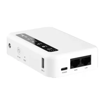 GL.iNet Puli 4G LTE nešiojamas maršrutizatorius su 5000mAh baterija, OpenWrt, VPN, Wi-Fi 4, 2x Ethernet, USB, MicroSD, juodas