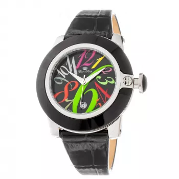 GLAM ROCK Moteriškas Laikrodis GR32018-BB (44mm) – Šveicariškas Kvarcas, Juodas Keraminis Beselis, Silikoninis Dirželis