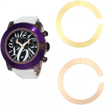 GLAM ROCK Moteriškas Laikrodis GR32112 (44 mm) – Šveicariškas kvarcas, baltas keraminis apvadas, silikoninis dirželis