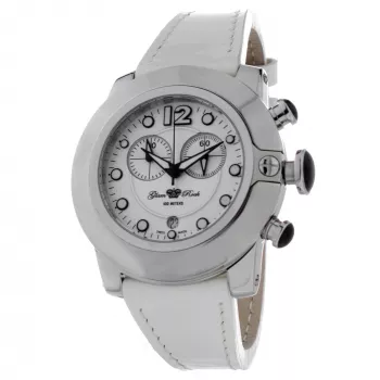 GLAM ROCK Moteriškas Laikrodis GR32153 44mm Šveicariškas Kvarcinis Baltas Perlamutro Ciferblatas Balta Odinė Apyrankė