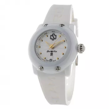 GLAM ROCK Moteriškas Laikrodis GR64005 (40mm) – Šveicariškas kvarcas, baltas keraminis apvadas, silikoninis dirželis