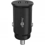 GOOBAY Dvigubas USB-C PD automobilinis greitasis įkroviklis (Power Delivery), juodas – 30 W (12/24 V), tinkamas įrenginiams su USB-C