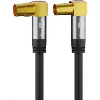 Goobay TV antenos kabelis 10 m, 4x ekranuotas, 135 dB, auksuoti kampuoti koaksialiniai jungtys, juodas 70475