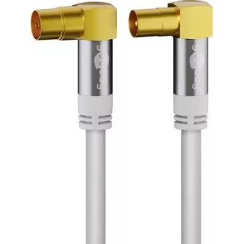 Goobay TV antenos kabelis (135 dB tip.), 4x ekranuotas, 1 m, baltas - auksuoti, 90° koaksialinė lizdas > 90° koaksialinis kištukas (70411)