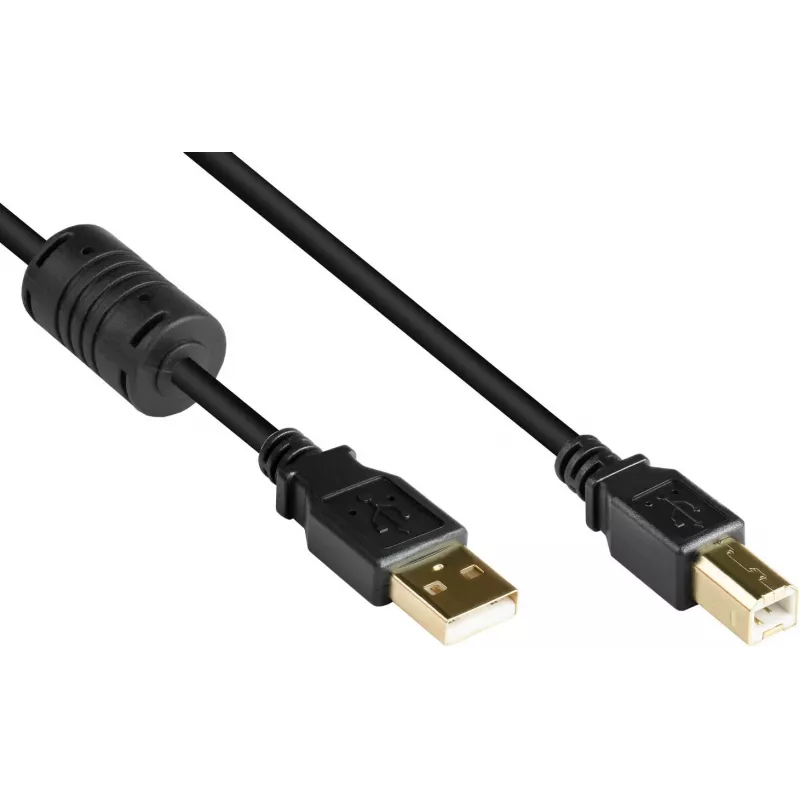 Good Connections USB 2.0 laidas A į B su ferito šerdimi, auksuoti kontaktai, juodas, 1 m